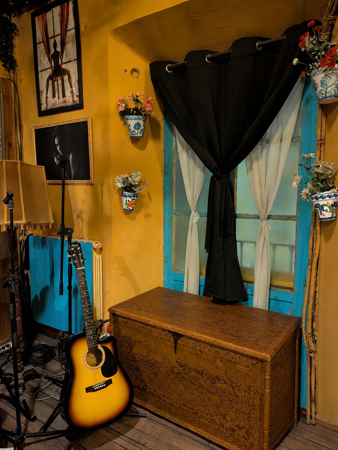 Music corner with a Spanish guitar