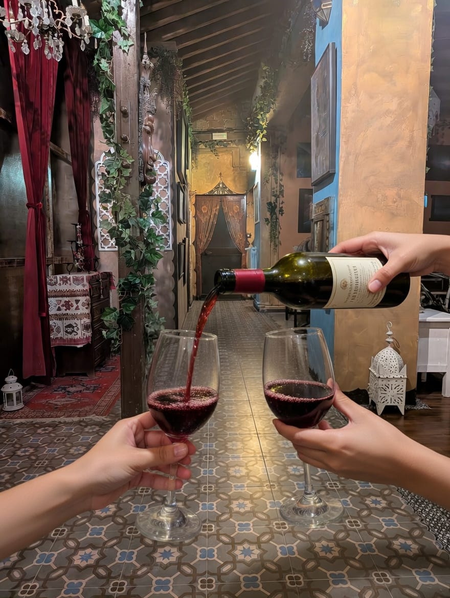 Toasting with wine in the Andalusian patio